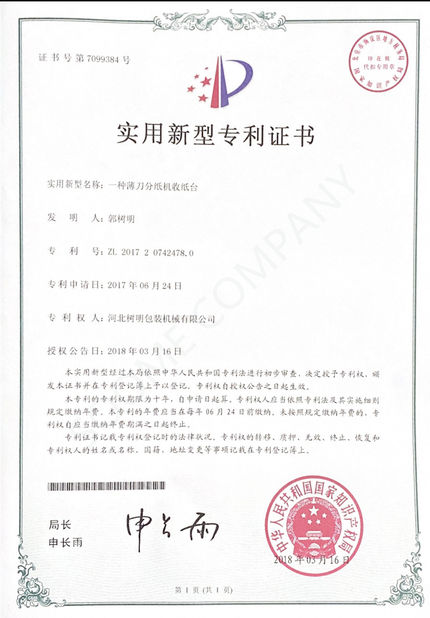 Porcellana HEBEI SOOME PACKAGING MACHINERY CO.,LTD Certificazioni